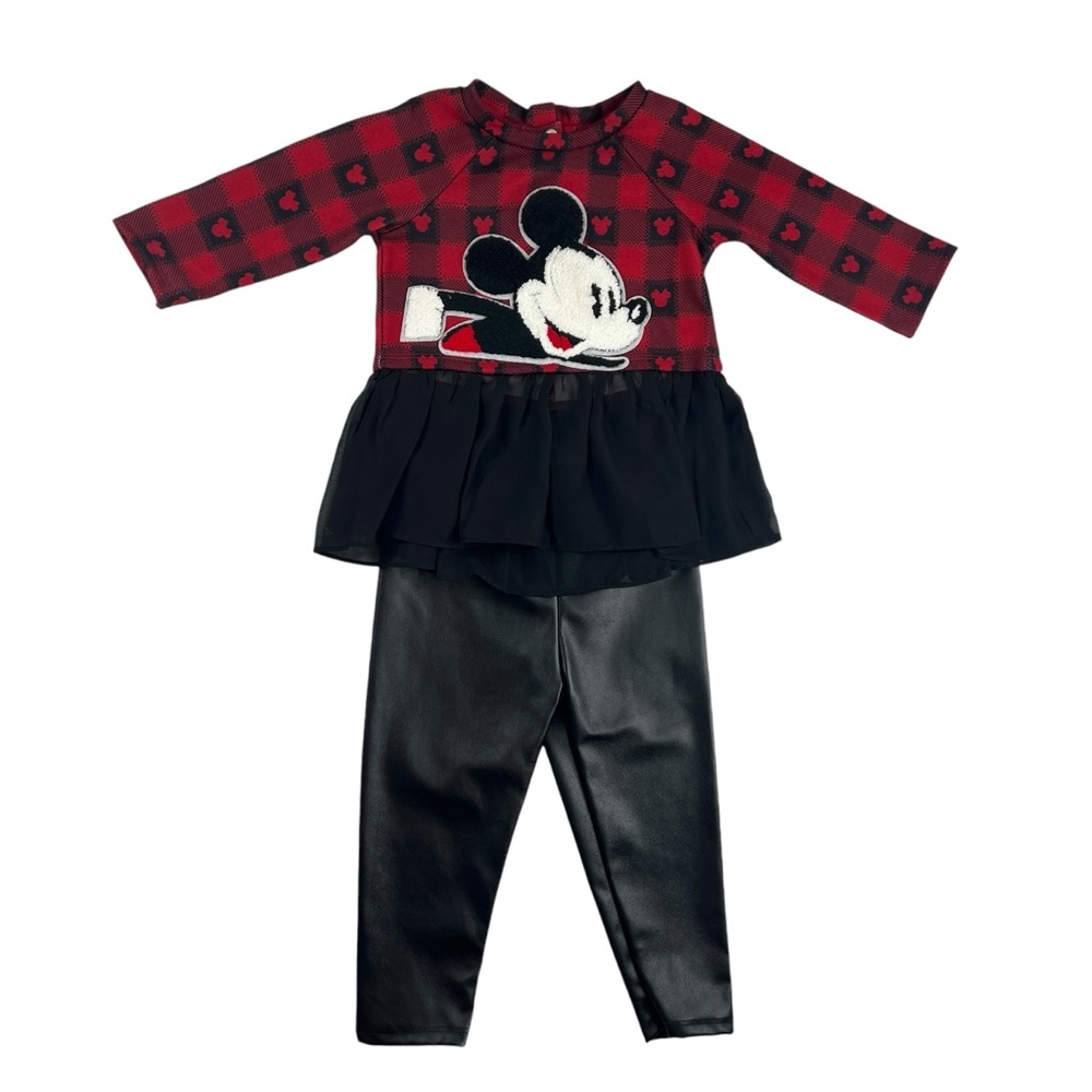 Pippa & Julie Mickey Mouse Top & Faux-Leather Leggings Set Size 24M